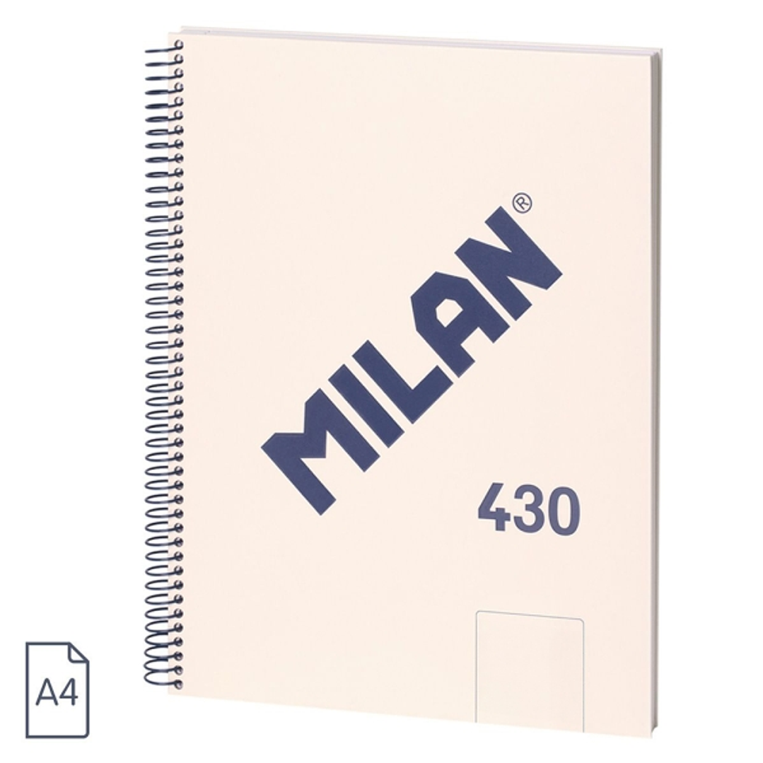 Milan 430 Since 1918 Cuaderno A4 con Espiral - Hojas Blancas - 80 Hojas de 95g - Tapa Dura - Color Beige 1