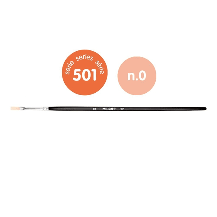 Milan 501 Pack de 12 Pinceles Planos Numero 0 - Bolsa con Colgador - Cerda Natural - Color Negro 1