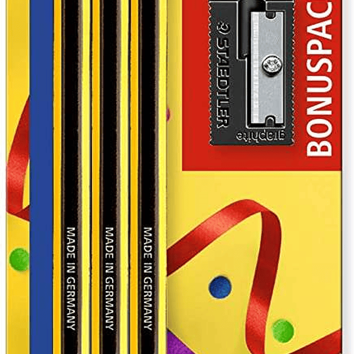 Staedtler Noris 120 Pack de 3 Lapices de Grafito Hexagonales + Goma de Borrar + Sacapuntas - Mina HB Ultrarresistente de 2mm - Madera de Bosques Soste 1