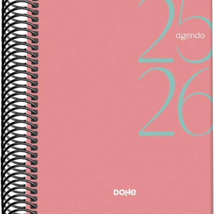 Dohe System Agenda Escolar 25/26 Espiral A6 - Dia Pagina - Papel 70g/m2 - Cubierta de Carton Plastificado - Color Rosa 1