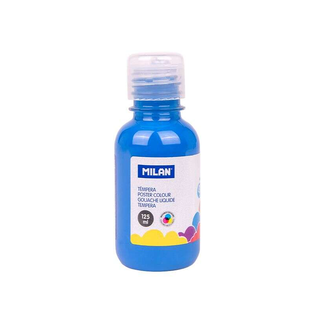 Milan Botella de Tempera 125ml - Tapon Dosificador - Secado Rapido - Mezclable - Color Azul 1