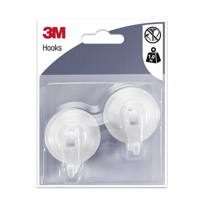 3M Pack de 2 Ganchos con Ventosa - Cierre de Palanca - Soporta hasta 1kg - Color Blanco 1