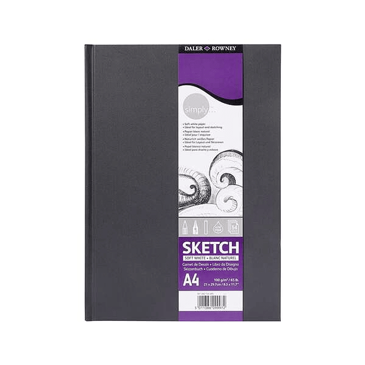 Daler Rowney Simply Cuaderno de Dibujo Cosido A4 54 Hojas 100g/m2 - Cubierta Rigida - Color Blanco 1