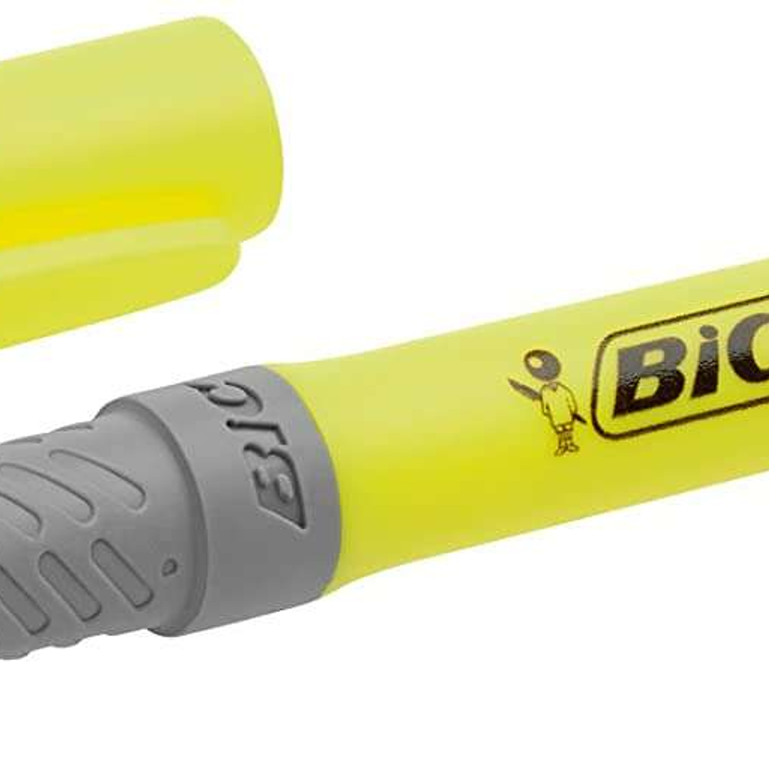 Bic Highlighter Grip Marcador Fluorescente - Tinta con Base de Agua - Punta Biselada - Trazo entre 1.60 y 3.30 mm - Color Amarillo 1
