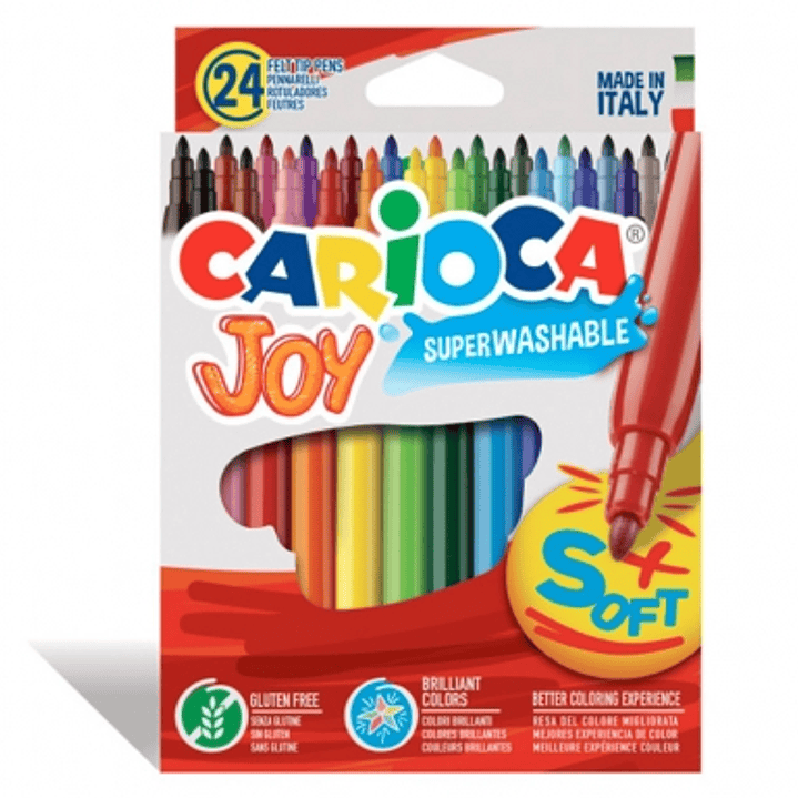 Carioca Joy Pack de 24 Rotuladores - Tinta Superlavable - Punta Fina 2.8mm - Punta Bloqueada - Tapa Ventilada - Color Varios 1