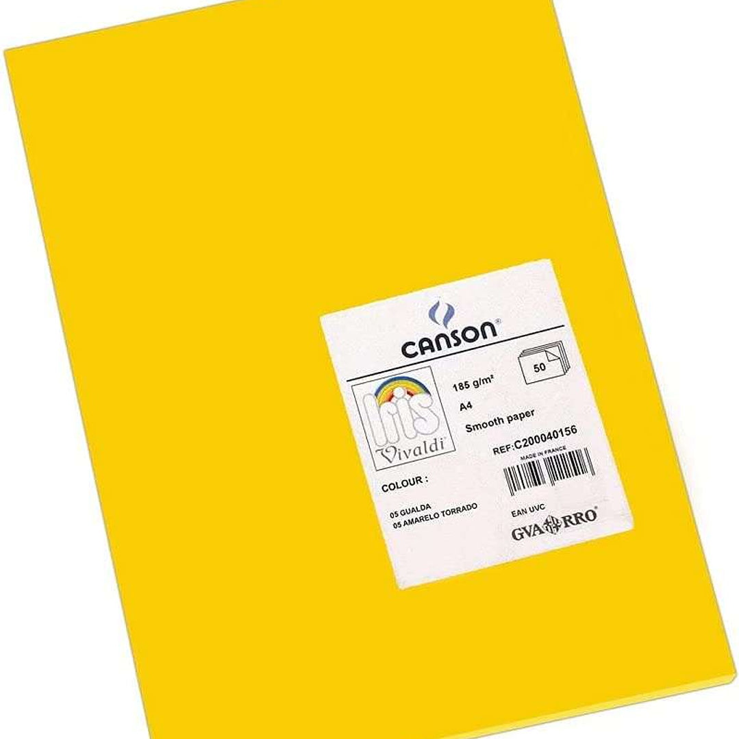 Canson Guarro Pack de 50 Cartulinas Iris A4 de 185g - 21x29.7cm - Color Gualda 1