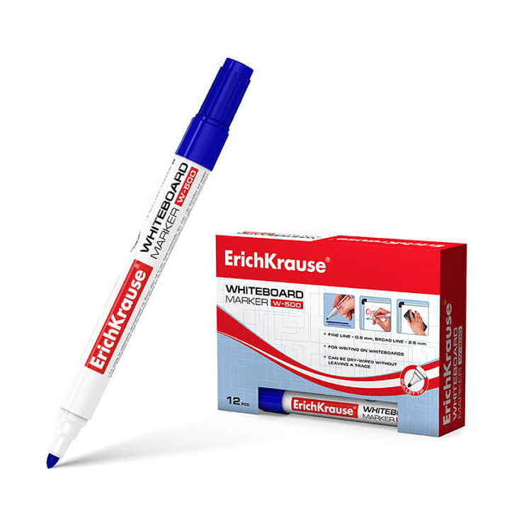 Erichkrause W-500 Rotulador para Pizarra Blanca - Punta en Forma de Bala - Trazo de 0.8 a 2.5mm - Tinta a Base de Alcohol - Color Azul 1