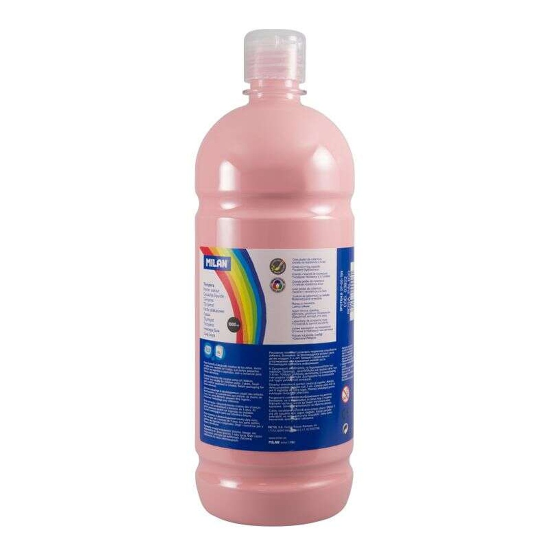 Milan Botella de Tempera 1000ml - Tapon Dosificador - Secado Rapido - Mezclable - Color Rosa Palido 1