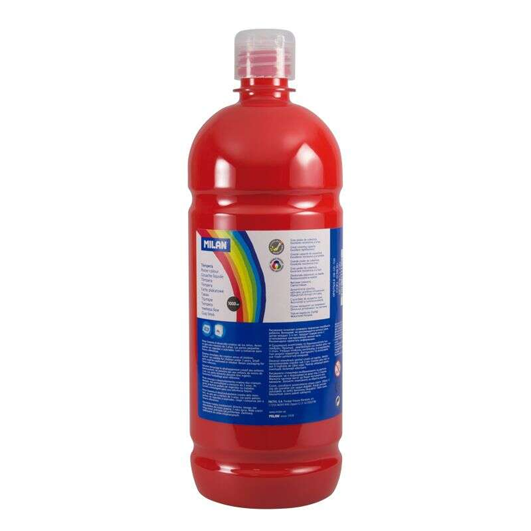 Milan Botella de Tempera 1000ml - Tapon Dosificador - Secado Rapido - Mezclable - Color Rojo 1