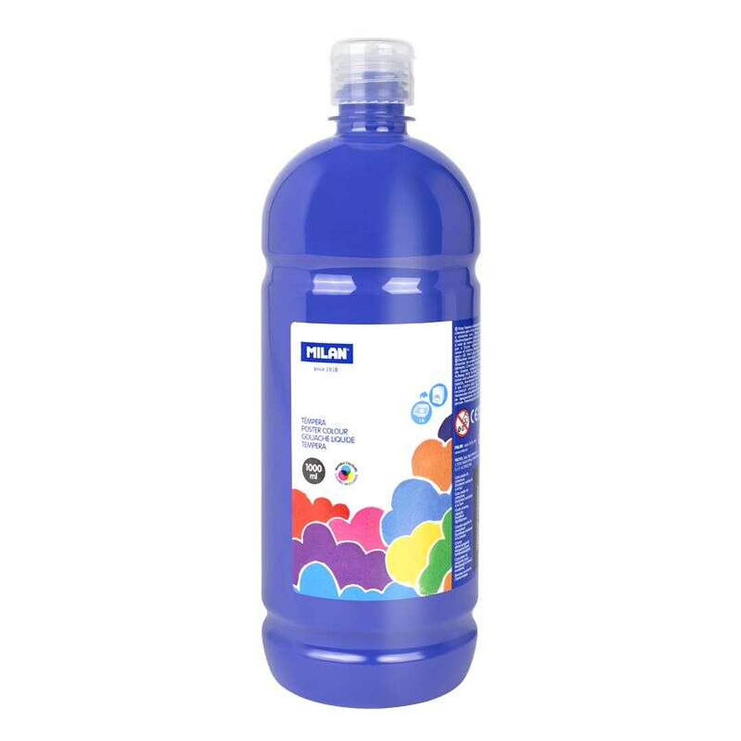 Milan Botella de Tempera 1000ml - Tapon Dosificador - Secado Rapido - Mezclable - Color Azul Marino 1