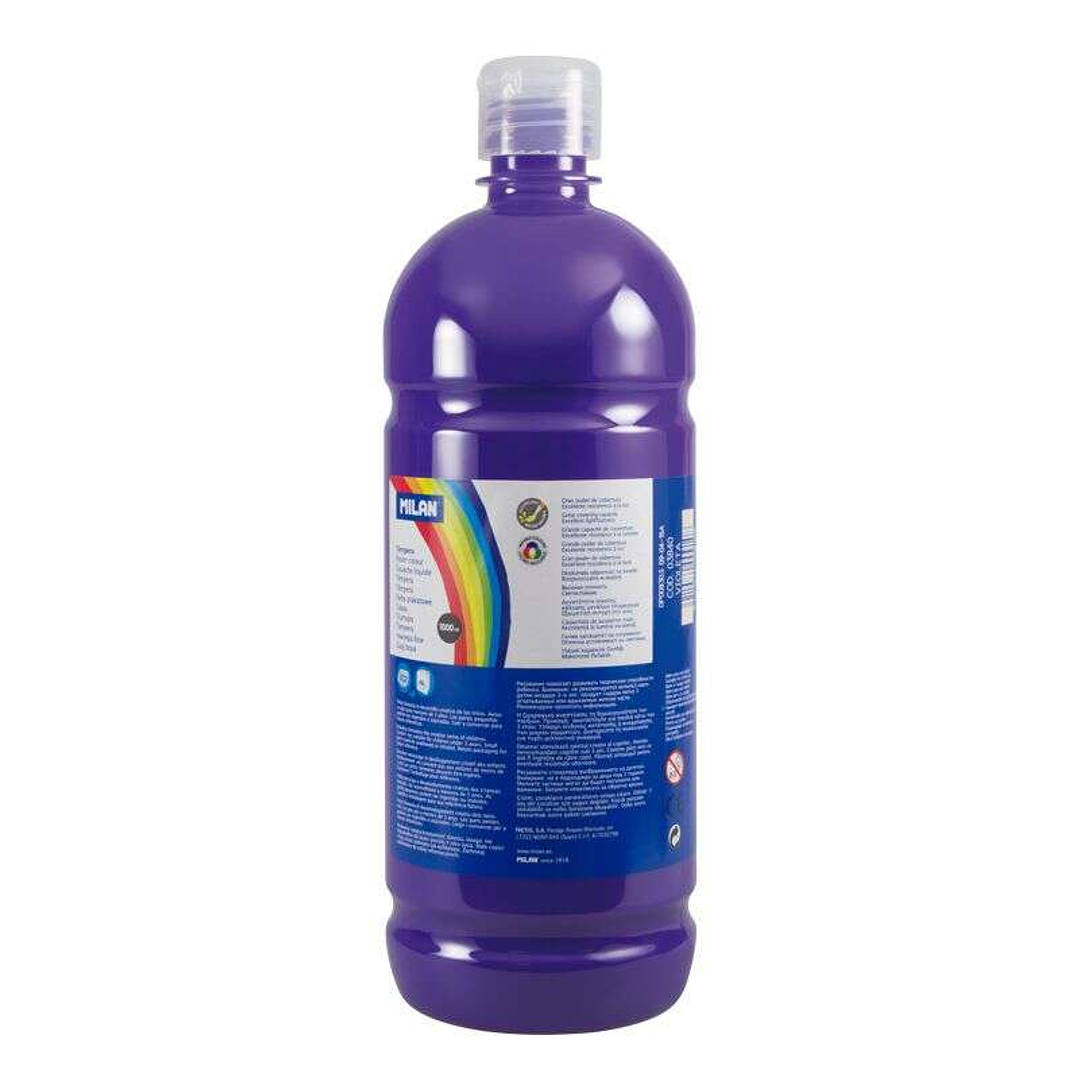 Milan Botella de Tempera 1000ml - Tapon Dosificador - Secado Rapido - Mezclable - Color Violeta 1