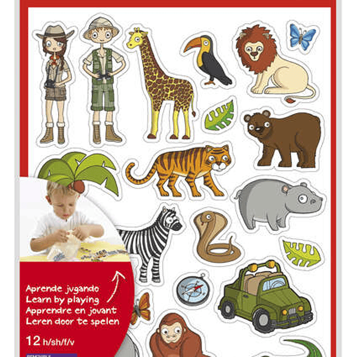 Apli Bolsa de Gomets Tematicos la Selva - 252 Gomets en 12 Hojas - Adhesivo Removible - Ideal para Escuelas - Cumple Normas EN-71 y FSC - Libre de Dis 1