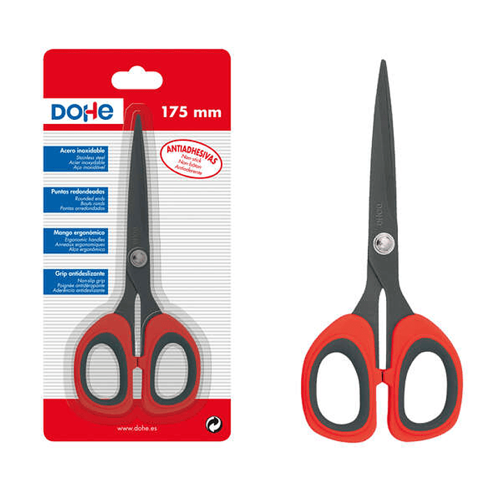 Dohe Tijeras Antiadhesivas de Acero Inoxidable - Puntas Redondeadas - Mango Ergonomico de Plastico y Caucho - Blister Individual 1