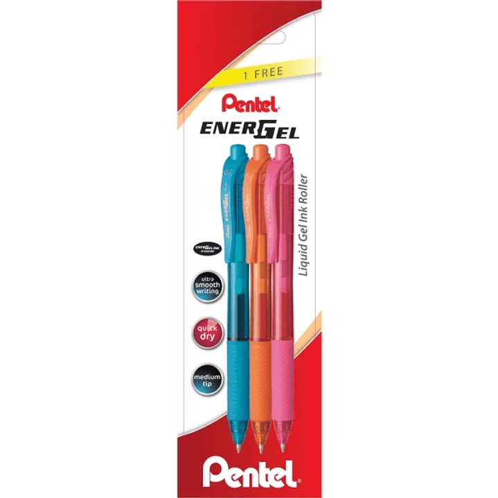 Pentel EnerGel X Pack de 3 Boligrafos de Bola Retractiles Tinta Gel - Punta 0.7mm - Trazo 0.35mm - Recargable - Grip de Agarre - 50% de Materiales Rec 1