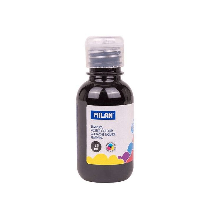 Milan Botella de Tempera 125ml - Tapon Dosificador - Secado Rapido - Mezclable - Color Negro 1