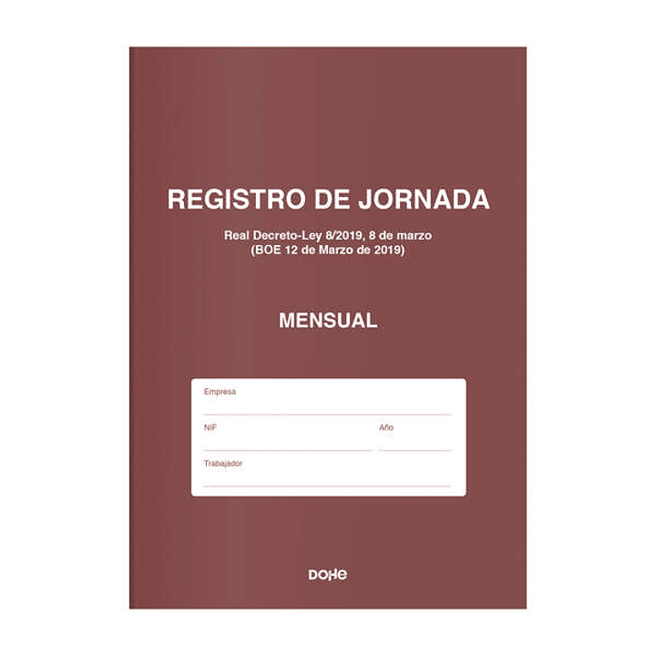 Dohe Libro de Registro de Jornada - 12 Hojas Mensuales - Ideal para 1 Empleado 1 Año - Papel de 120 gr 1