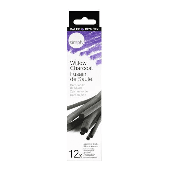 Daler Rowney Simply Charcoal Pack de 12 Carboncillos de Sauce - Marca Suave e Intensa - Ideal para Artistas y Aficionados 1