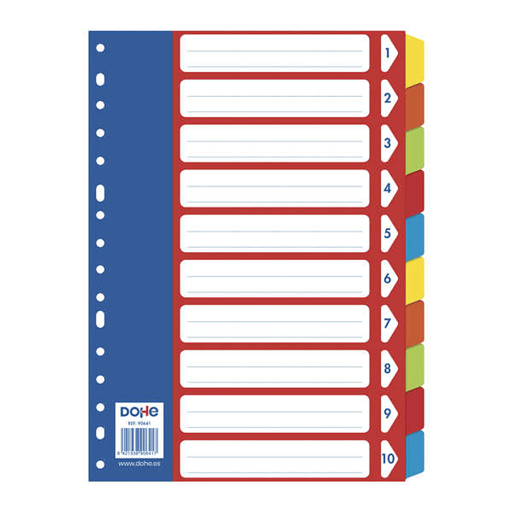 Dohe Separadores para Archivadores y Carpetas de Anillas - 180gr con Multitaladro de 16 Perforaciones - Fabricados en Cartulina Resistente - Bolsa Aut 1