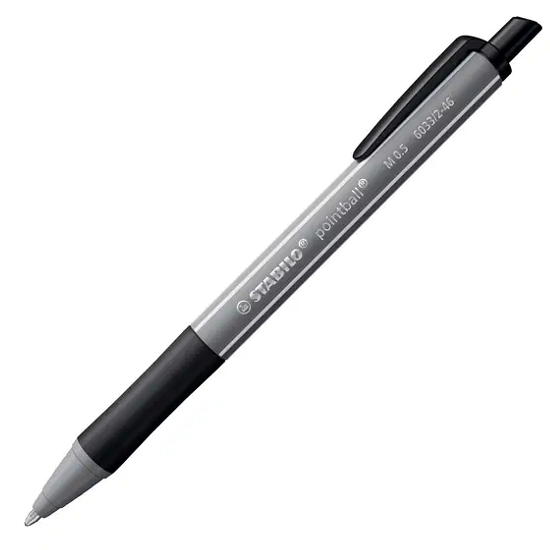 Stabilo Pointball Colorful Boligrafo Retractil - Trazo 0.5mm - Hecho con 87% Bioplastico - Grip Antideslizante - Recargable - Color Negro 1