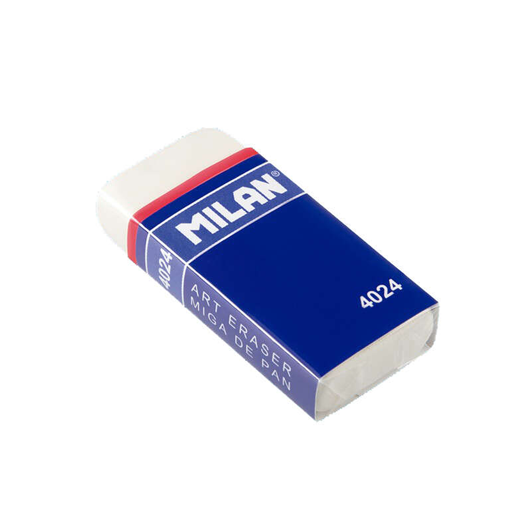 Milan 4024 Goma de Borrar Rectangular - Miga de Pan Flexible - Caucho Sintetico - Faja de Carton Azul - Envuelta Individualmente - Color Blanco 1