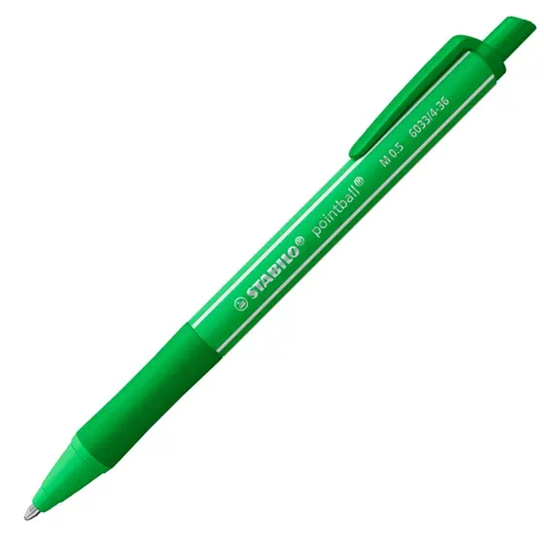 Stabilo Pointball Colorful Boligrafo Retractil - Trazo 0.5mm - Hecho con 87% Bioplastico - Grip Antideslizante - Recargable - Color Verde 1