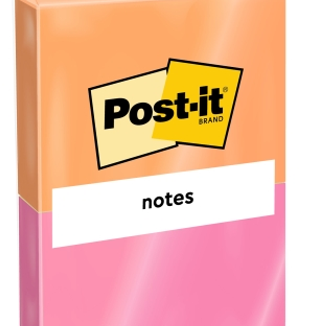 Post-It Pack de 2 Blocs de 75 Notas Adhesivas Reposicionables - Forma Rectangular - 76x63.5mm - Colores Surtidos 1