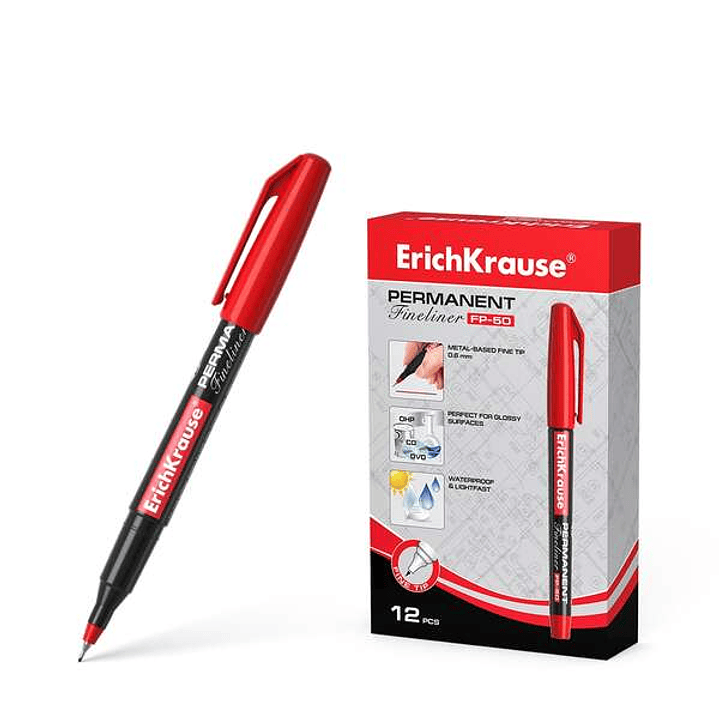 Erichkrause Marcador Permanente Fp-50 - Punta Fina de 0.6mm - Resistente a La Luz y El Agua - Color Rojo 1