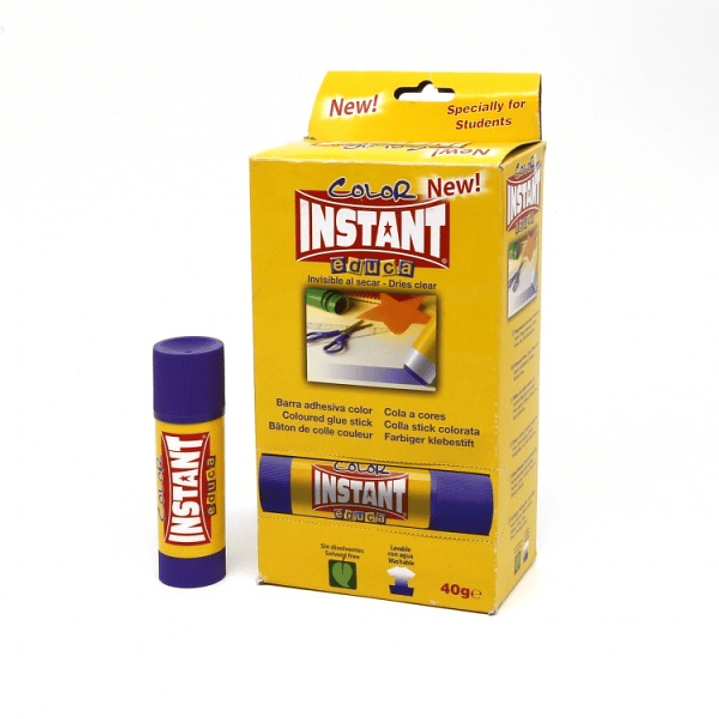 Instant Color Educa Barra de Pegamento 40grs - Apto para Uso Infantil y/o Domestico - Lavable - Sin Disolventes - Color Lila 1