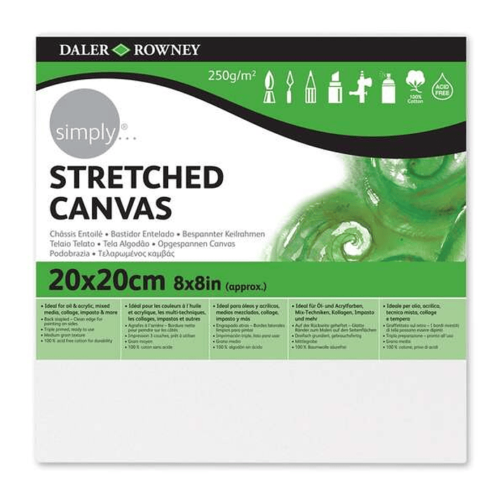 Daler Rowney Simply Bastidor Entelado 20x20cm - Imprimacion Triple - Grano Medio - 100% Algodon sin Acido - 250g 1
