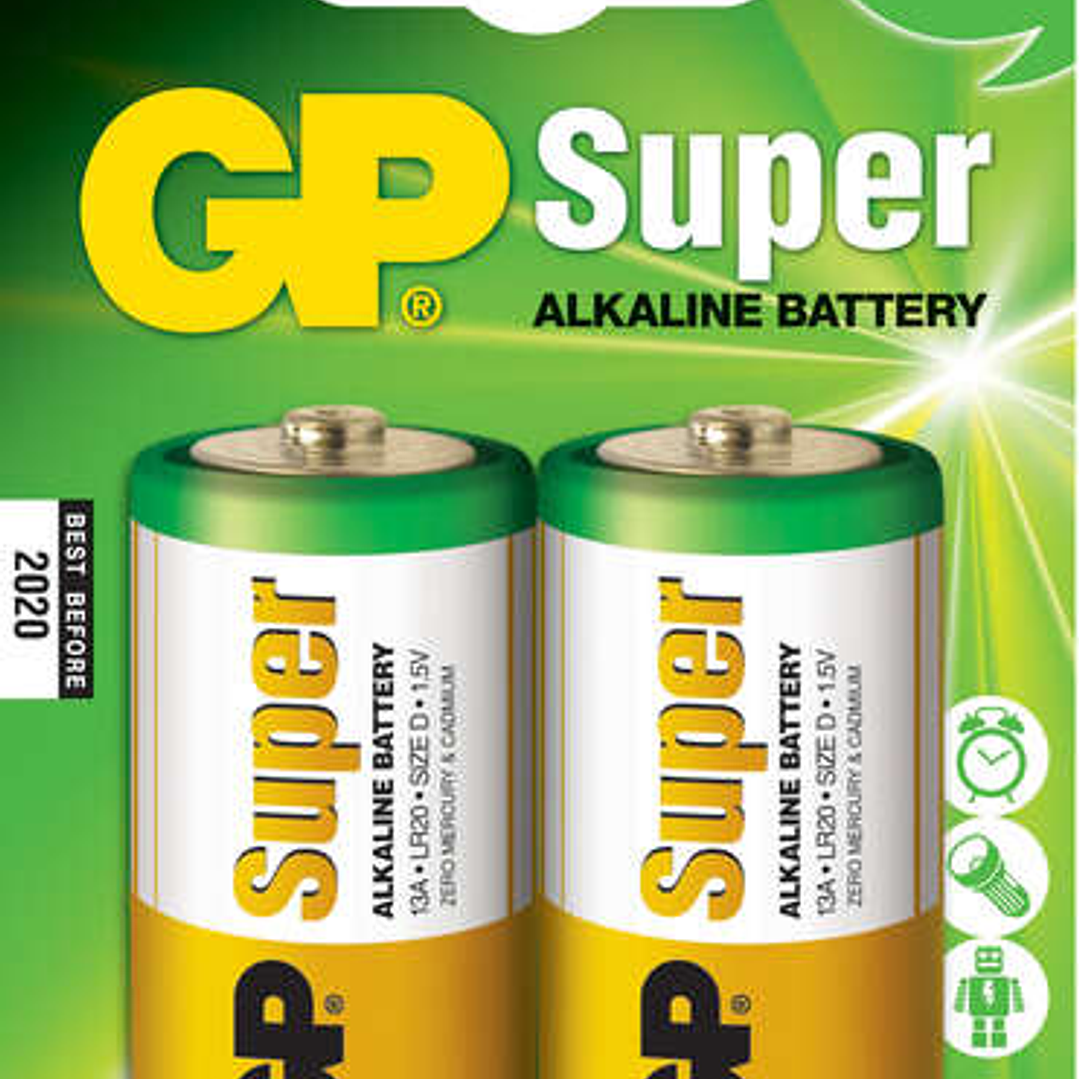 GP Pack de 2 Pilas Super Alcalinas LR20 D 1.5V 1