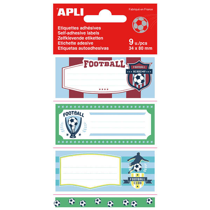 Apli Etiquetas Adhesivas Escolares Futbol - Tamaño 81x36mm - 9 Etiquetas por Bolsa - Adhesivo Permanente de Alta Calidad - Diseño Futbol 1