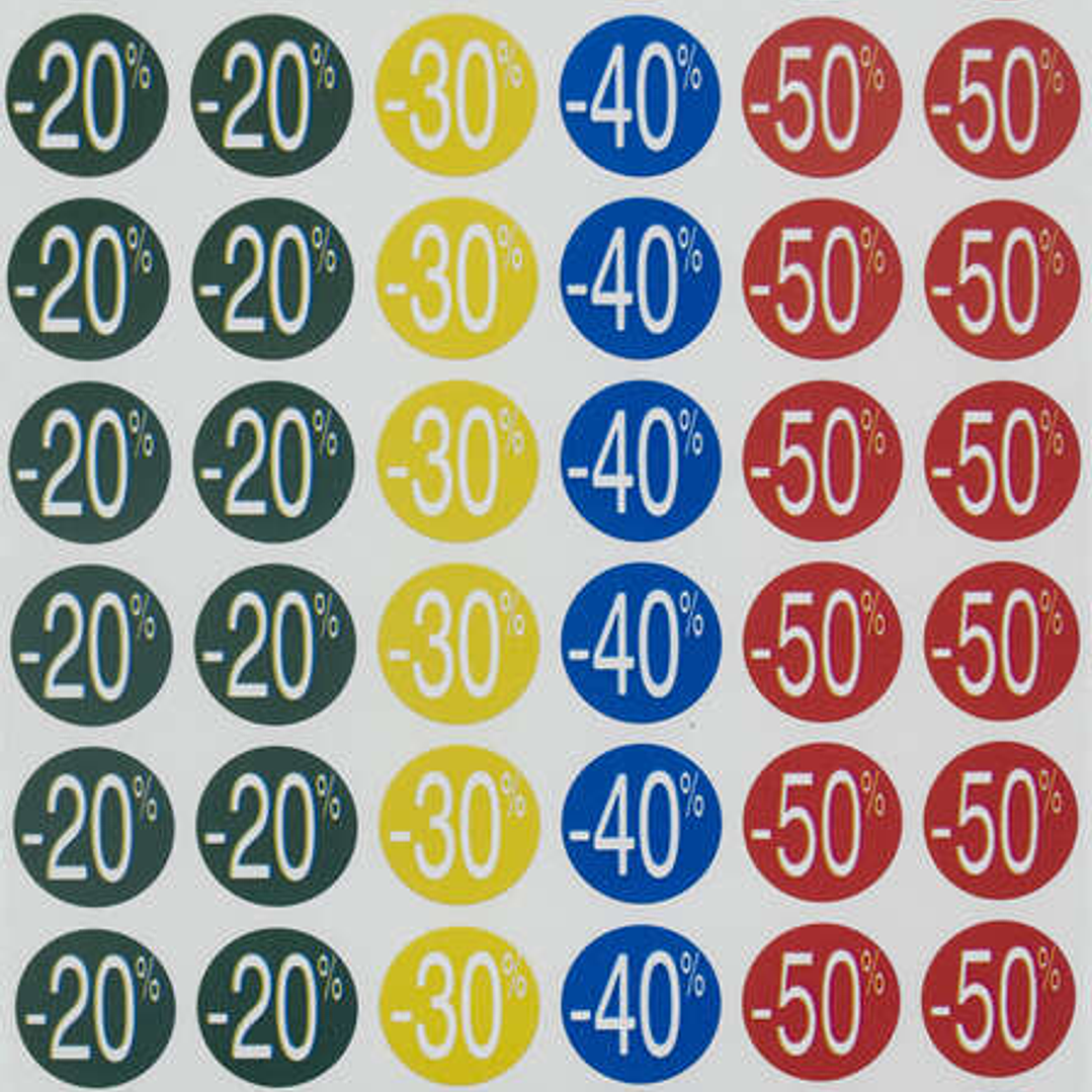 Apli Etiquetas de Descuento -20%/-50% Ø 24mm 5 Hojas 1