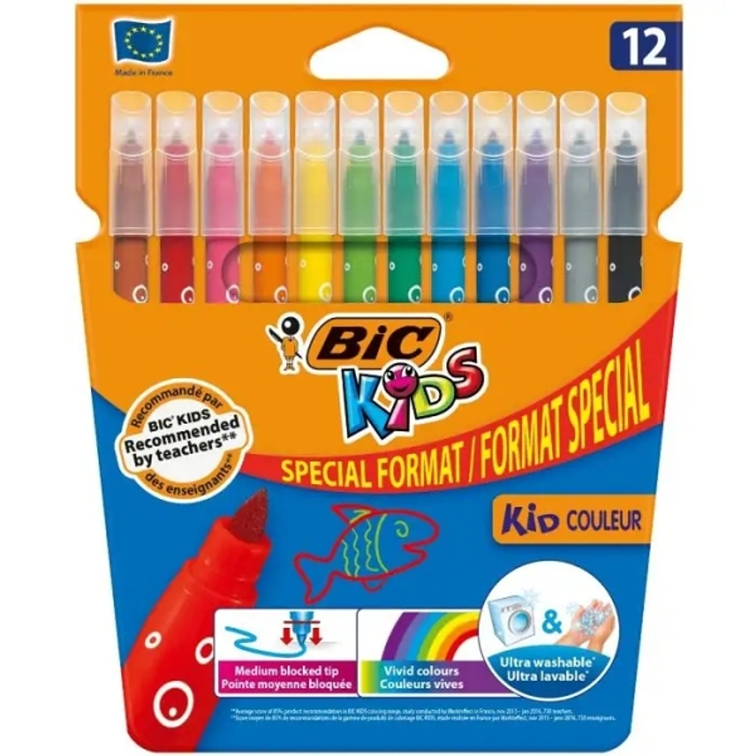 Bic Kids Couleur Pack de 12 Rotuladores - Punta Mediana - Lavable - Colores Surtidos 1
