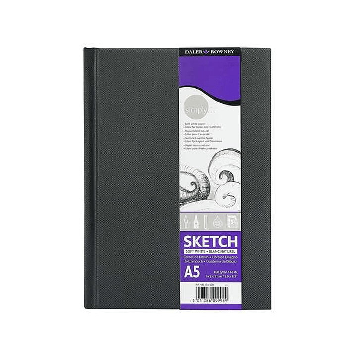 Daler Rowney Simply Cuaderno de Dibujo Cosido A5 54 Hojas 100g/m2 - Cubierta Rigida - Color Blanco 1