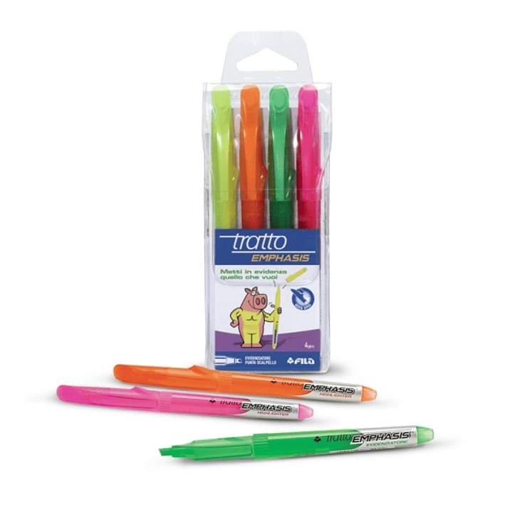 Tratto Emphasis Pack de 4 Rotuladores Fluorescentes - Tinta con Base de Agua - Colores Surtidos 1