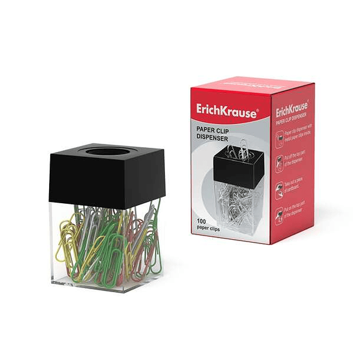Erichkrause Dispensador Magnetico de Clips - Compacto y Elegante - Incluye 100 Clips de Colores - Color Transparente/Negro 1