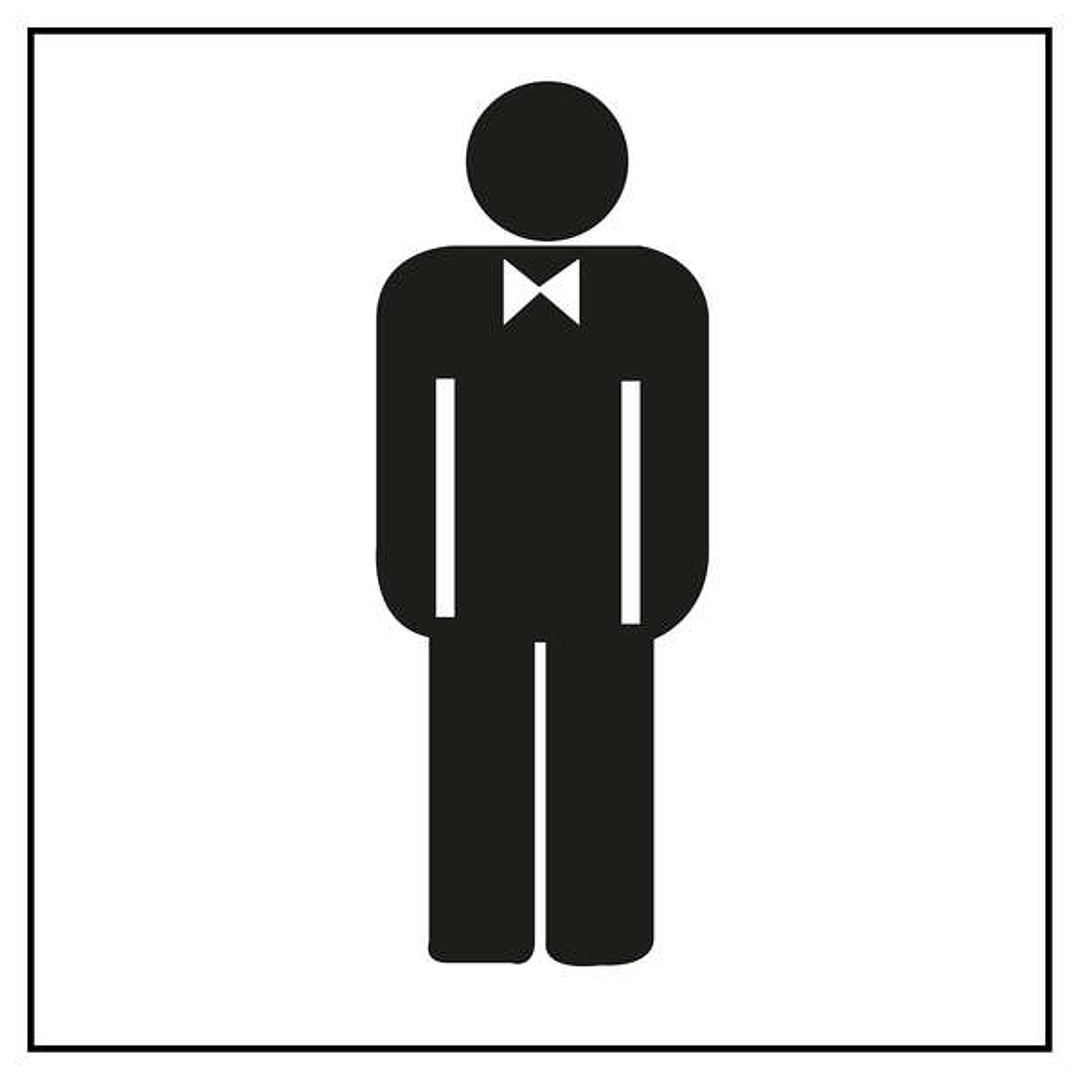 Apli Pegatina en PVC para Señalizacion de Lavabo Caballeros - Medidas 114x114mm - Adhesivo Permanente - Dibujo Negro sobre Fondo Blanco 1