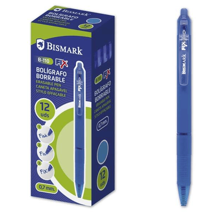 Bismark Boligrafo Borrable con Clip - Punta de 0.7 mm - Grip de Goma - Color Azul 1