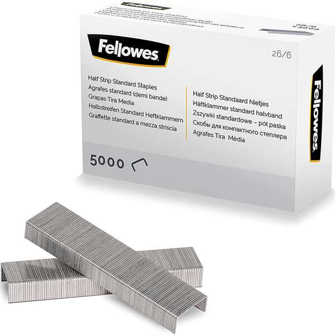 Fellowes Grapas 26/6 Media Carga - Capacidad de Grapado Aprox 25 Hojas - Caja de 5000 Grapas 1