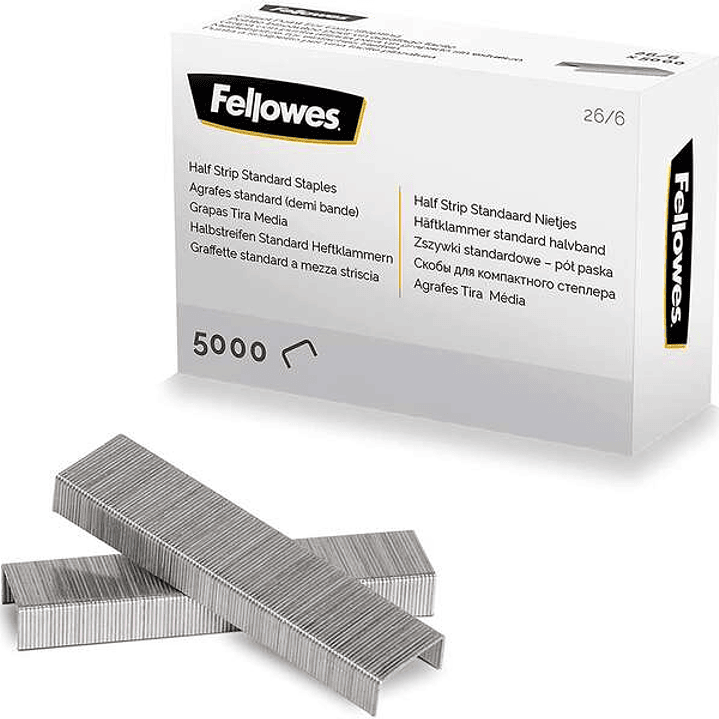 Fellowes Grapas 26/6 Media Carga - Capacidad de Grapado Aprox 25 Hojas - Caja de 5000 Grapas 1