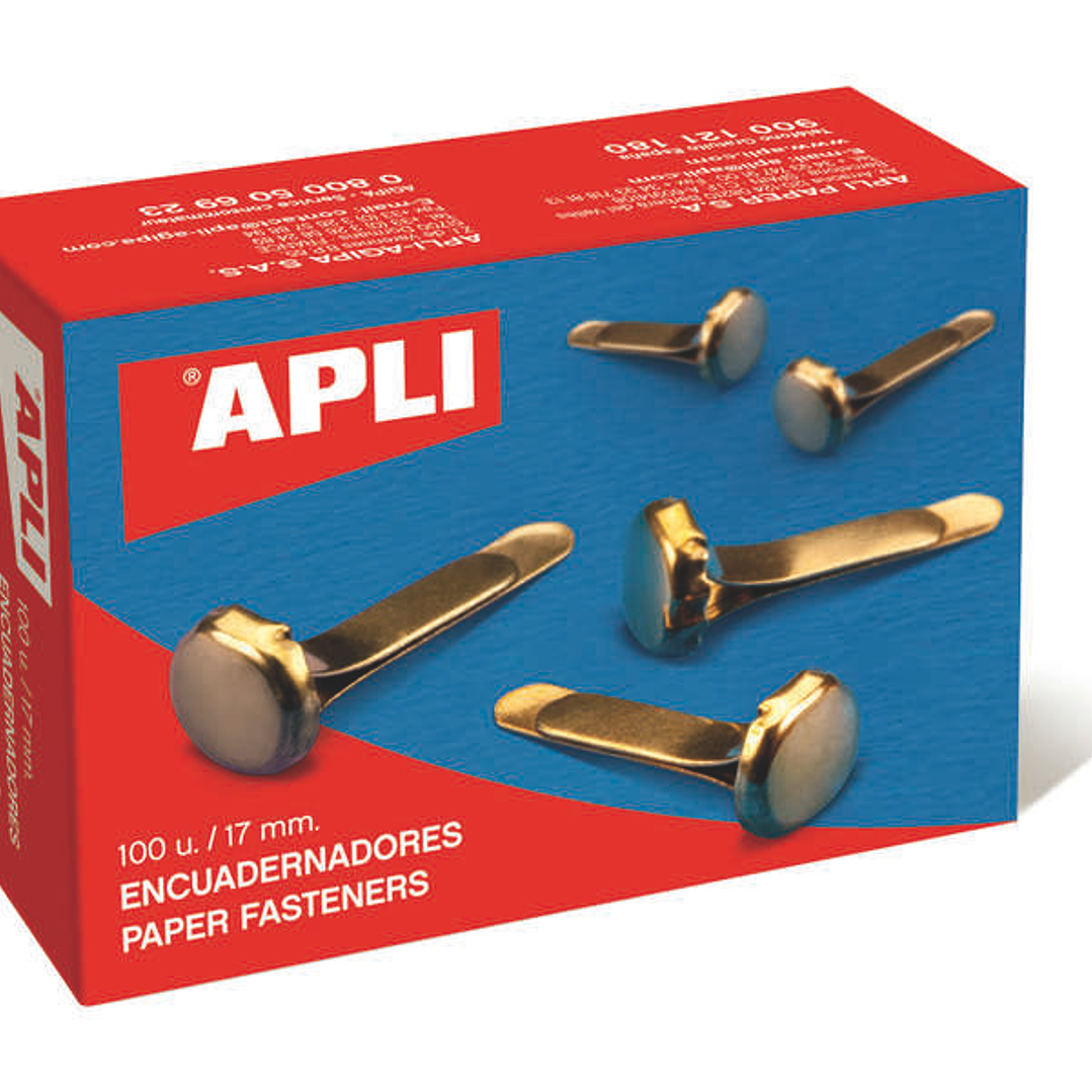 Apli Caja de 100 Encuadernadores Metalicos 12mm sin Arandela - Aptos para todo tipo de Documentos - Ideales para Encuadernar y Manualidades - Color Do 1