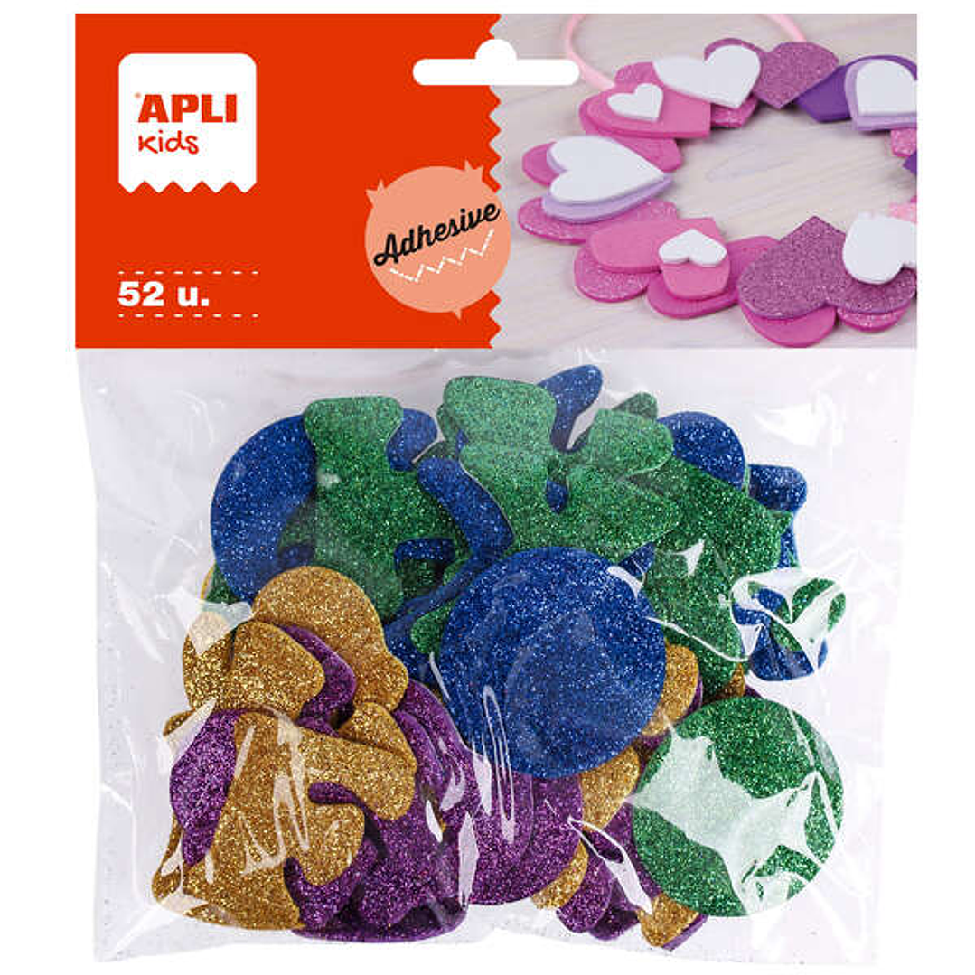 Apli Formas Goma Eva Adhesivas Letras Purpurina Metalizada 52 U - Decoracion con Brillo - Faciles de Pegar - Variedad de Formas y Letras 1