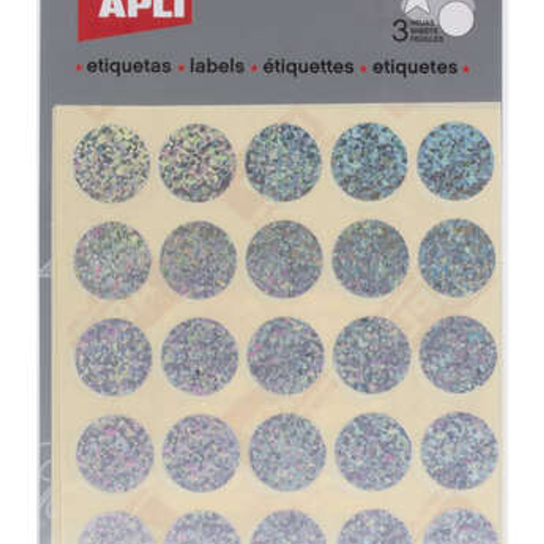 Apli Gomets Redondos Holograficos Ø 20mm - Adhesivo Permanente - 90 Gomets en 3 Hojas - Desarrollo de Habilidades y Creatividad - Normas de Calidad y  1