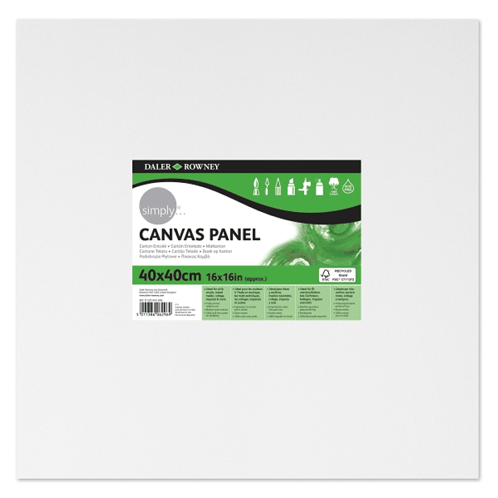 Daler Rowney Simply Carton Entelado - 250g - 40x40cm - Imprimacion Triple - Grano Medio - 100% Algodon sin Acido - 250g - Color Blanco 1