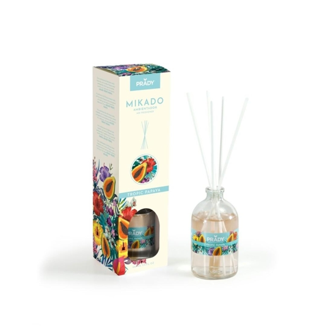 Prady Ambientador Mikado Tropic Papaya - Frasco de Cristal 100 ml y Varitas Difusoras 1