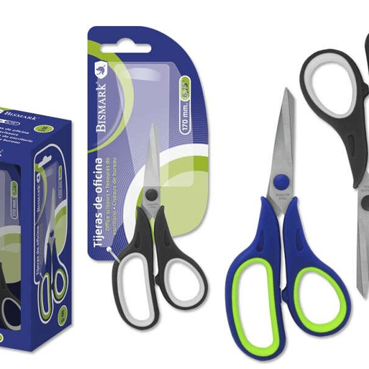 Bismark Tijeras de Oficina Acero Inoxidable 17cm - Empuñadura Ergonomica - Muy Ligeras y Resistentes - Colores Surtidos Aleatorios 1
