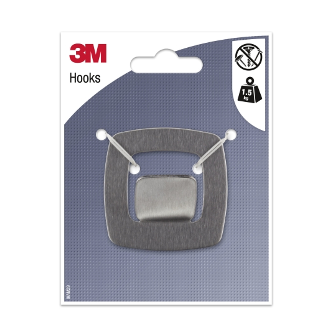 3M Gancho Adhesivo Metalico - Cuadrado - Soporta hasta 1.5kg - Color Gris/Titanio 1