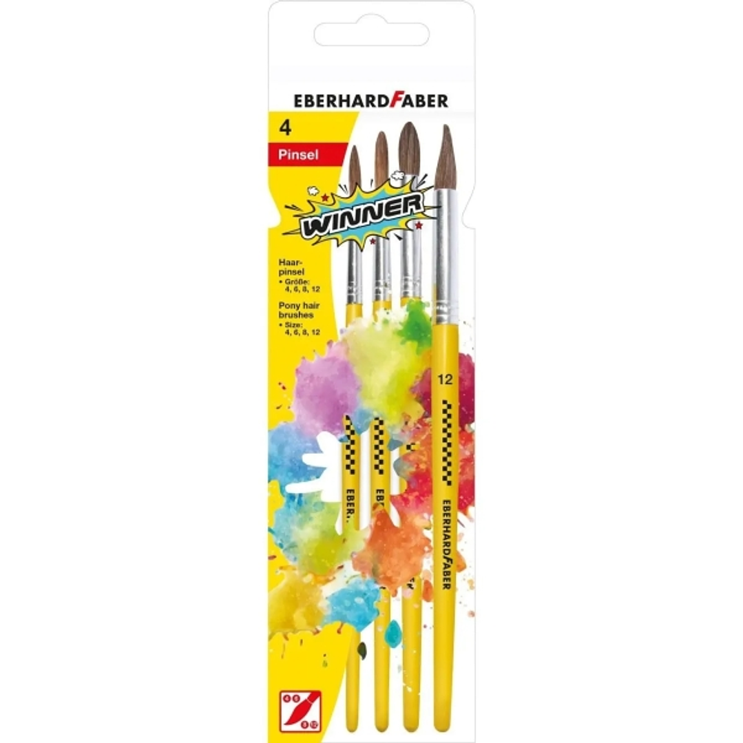 Eberhard Faber Winner Pack con 4 Pinceles de Pelo Poni Tamaños 4, 6, 8, 12 - Virola de Aluminio 1
