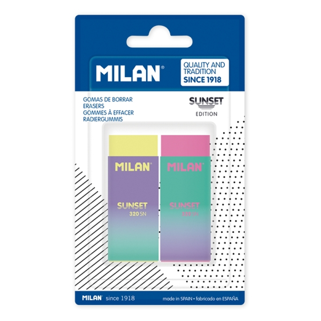 Milan Nata 320 Sunset Pack de 2 Gomas de Borrar - No Abrasiva - Colores Surtidos 1