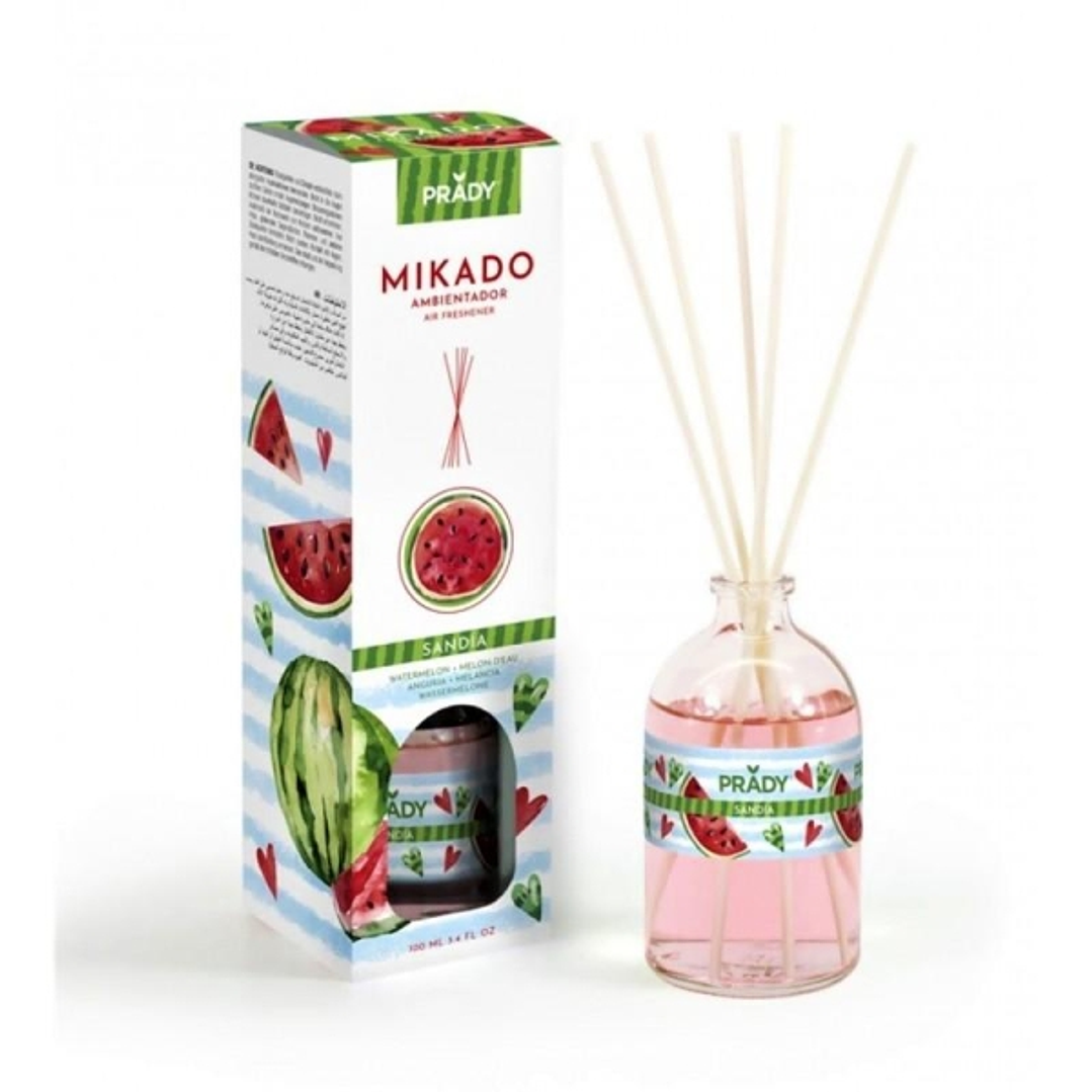 Prady Ambientador Mikado Sandia - Frasco de Cristal 100 ml y Varitas Difusoras 1